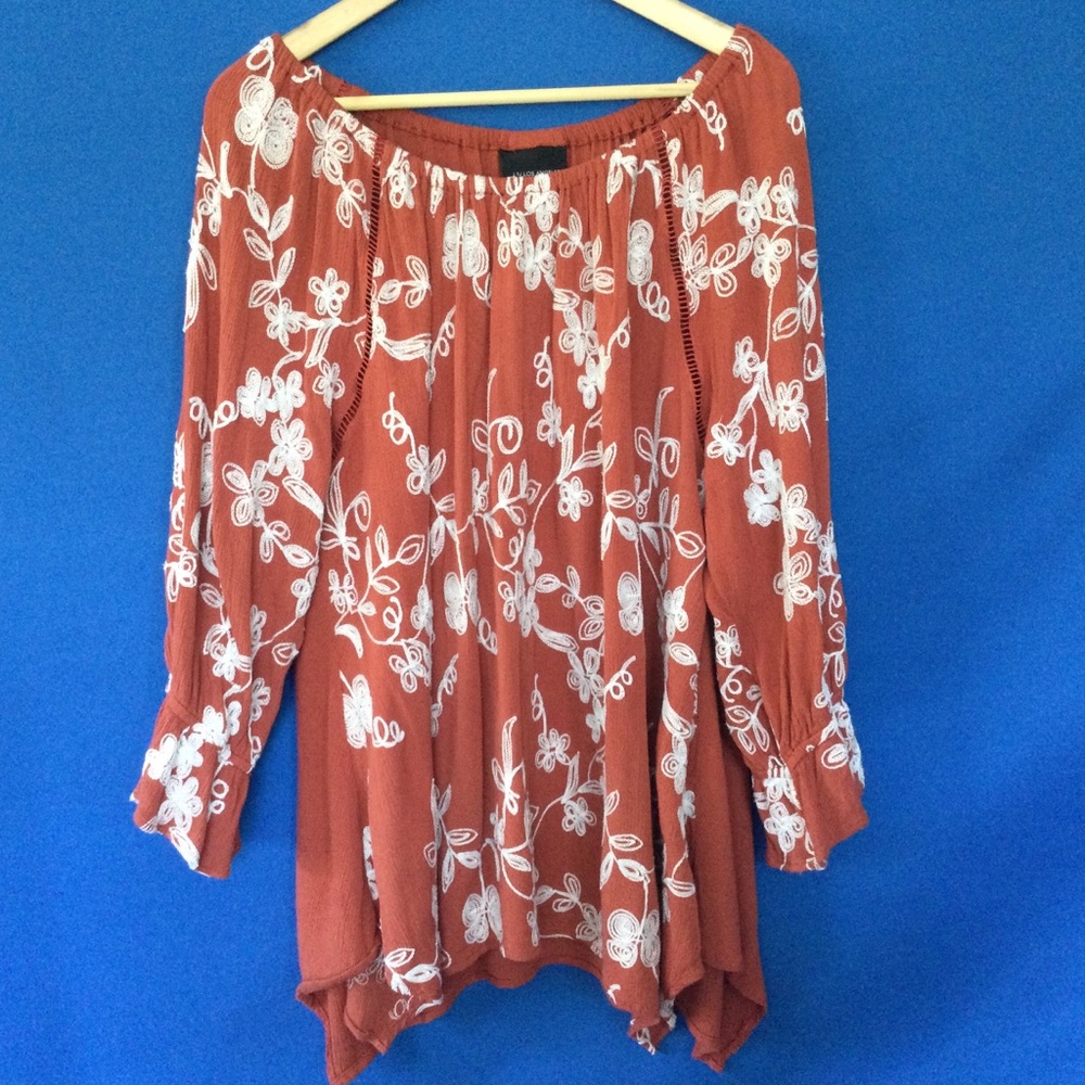 Liv Los Angeles XL Tunic Blouse Peasant Rust Fall Rayon